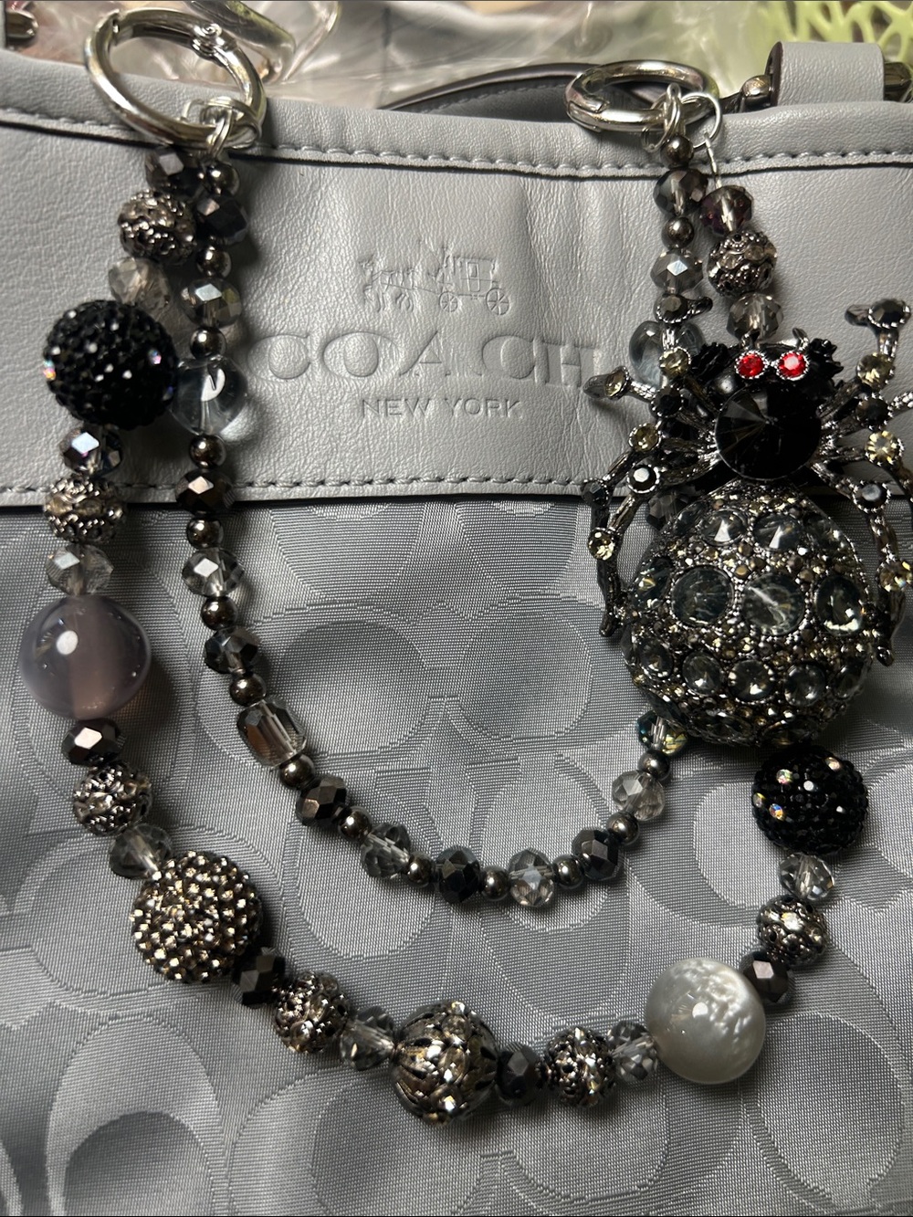Keychain Black and Silver Crystal Beaded Statement Necklace